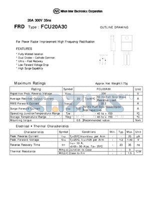 FCU20A30 datasheet - FRD - For Power Factor Improvement High Frequency Rectification