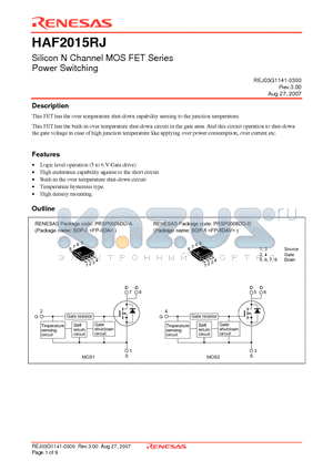 HAF2015RJ datasheet - Silicon N Channel MOSFET Series Power Switching