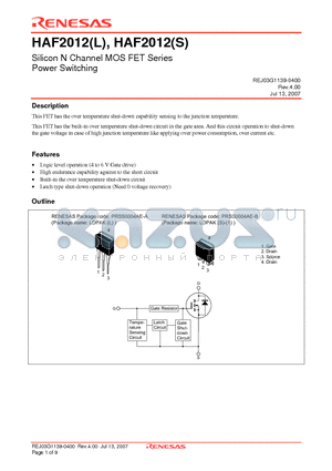 HAF2012S datasheet - Silicon N Channel MOS FET Series Power Switching