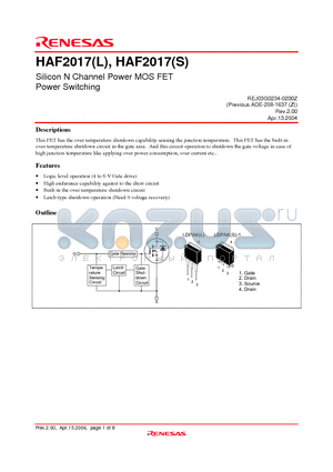 HAF2017-90STL datasheet - Silicon N Channel Power MOSFET Power Switching