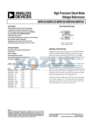 ADR520BRT-R2 datasheet - High Precision Shunt Mode Voltage References