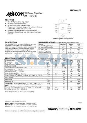 MA08602FR datasheet - 1W Power Amplifier 14 - 14.5 GHz