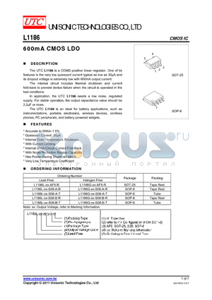 L1186L-XX-AF5-R datasheet - 600mA CMOS LDO