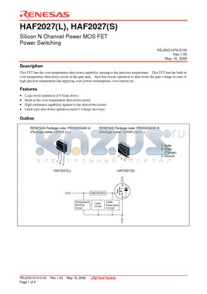 HAF2027 datasheet - Silicon N Channel Power MOSFET Power Switching