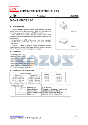 L1186L-XX-S08-A-R datasheet - 600mA CMOS LDO