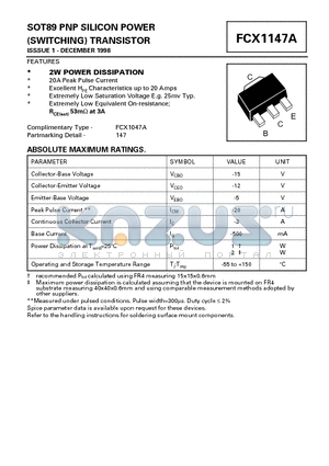 FCX1147A datasheet - SOT89 PNP SILICON POWER (SWITCHING) TRANSISTOR