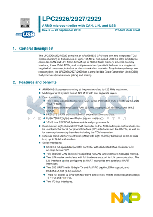 LPC2927FBD144 datasheet - ARM9 microcontroller with CAN, LIN, and USB