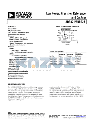 ADR821ARMZ-R21 datasheet - Low Power, Precision Reference and Op Amp