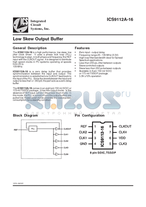 ICS9112AM-16LF-T datasheet - Low Skew Output Buffer