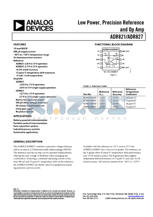 ADR827 datasheet - Low Power, Precision Reference and Op Amp