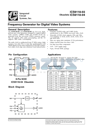ICS9118-03 datasheet - Frequency Generator for Digital Video Systems