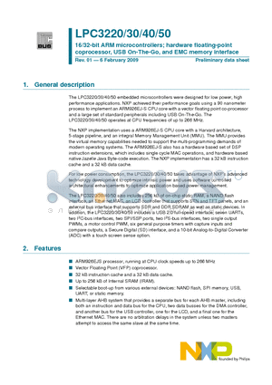 LPC3250FET296 datasheet - 16/32-bit ARM microcontrollers; hardware floating-point coprocessor, USB On-The-Go, and EMC memory interface