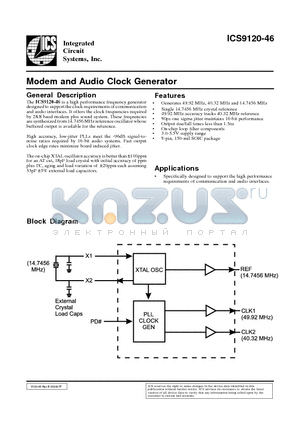 ICS9120-46 datasheet - Modem and Audio Clock Generator