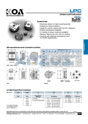 LPC4045ATED1R0M datasheet - choke coil inductor