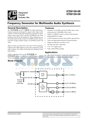 ICS9120M-08 datasheet - Frequency Generator for Multimedia Audio Synthesis