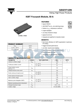 GB50YF120N datasheet - IGBT Fourpack Module, 50 A