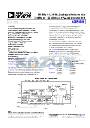 ADRF6703 datasheet - 400 MHz to 1250 MHz Quadrature Modulator