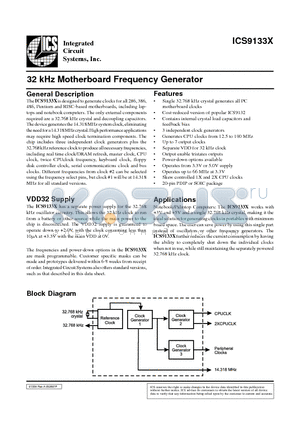 ICS9133X-01CW20 datasheet - 32 kHz Motherboard Frequency Generator