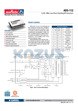 ADS-112/883 datasheet - 12-Bit, 1MHz, Low-Power Sampling A/D Converters