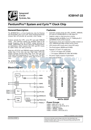 ICS9147-22 datasheet - Pentium-ProTM System and Cyrix Clock Chip