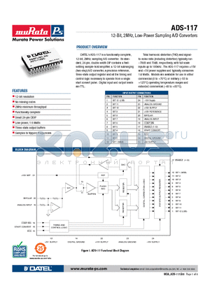 ADS-117 datasheet - 12-Bit, 2MHz, Low-Power Sampling A/D Converters