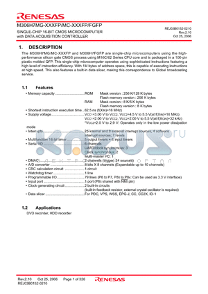 M306H7MG-XXXFP datasheet - SINGLE-CHIP 16-BIT CMOS MICROCOMPUTER with DATA ACQUISITION CONTROLLER
