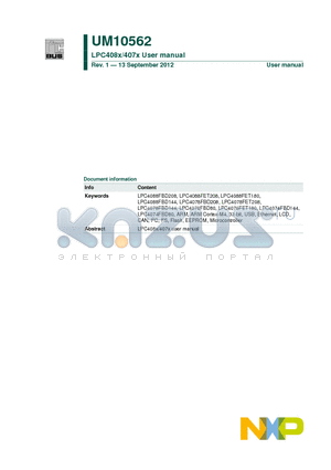 LPC4074FBD80 datasheet - LPC408x/407x User manual