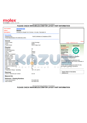 94509-5420 datasheet - Housing for Straight Fork Terminal, 4 Circuits, Polarization B