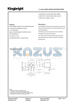 L130WDT/EGW datasheet - T-1 RIGHT ANGLE INDICATORS