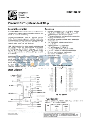 ICS9148F-02 datasheet - Pentium/ProTM System Clock Chip