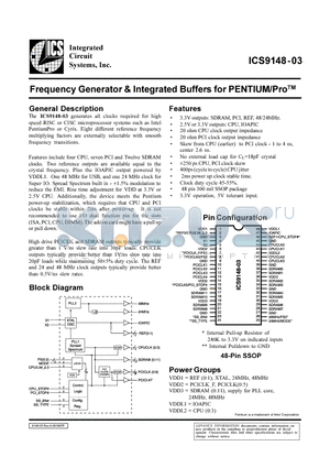 ICS9148F-03 datasheet - Frequency Generator & Integrated Buffers for PENTIUM/ProTM