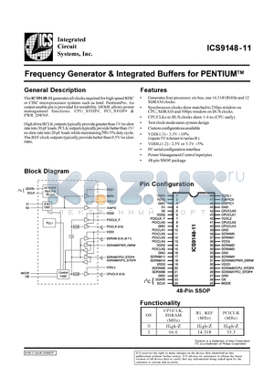 ICS9148F-11 datasheet - Frequency Generator & Integrated Buffers for PENTIUMTM