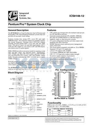ICS9148F-12 datasheet - Pentium/ProTM System Clock Chip
