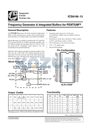 ICS9148F-13 datasheet - Frequency Generator & Integrated Buffers for PENTIUMTM