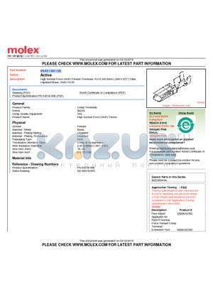 945180100 datasheet - High Normal Force (HNF) Female Terminals, For 6.3x0.8mm (.248