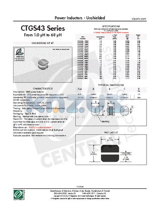 CTGS43-100M datasheet - Power Inductors - Unshielded