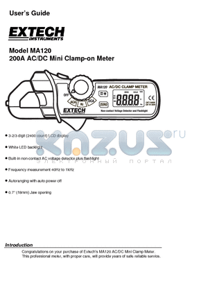 MA120 datasheet - 200A AC/DC Mini Clamp-on Meter