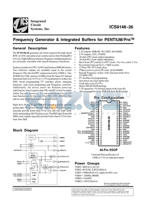 ICS9148F-26 datasheet - Frequency Generator & Integrated Buffers for PENTIUM/ProTM