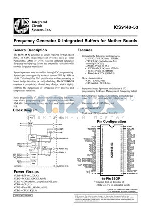 ICS9148F-53 datasheet - Frequency Generator & Integrated Buffers for Mother Boards