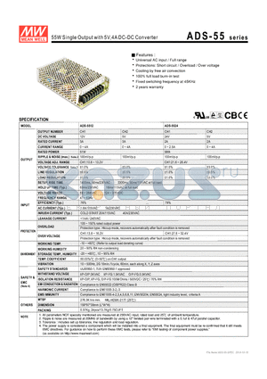 ADS-5524 datasheet - 55W Single Output with 5V,4A DC-DC Converter