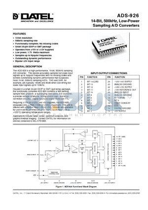 ADS-916GC datasheet - 14-Bit, 500kHz, Low-Power Sampling A/D Converters