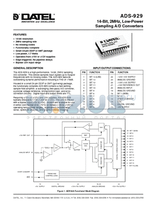 ADS-883 datasheet - 14-Bit, 2MHz, Low-Power Sampling A/D Converters