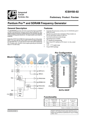 ICS9150-02 datasheet - Pentium Pro and SDRAM Frequency Generator