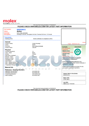 94552-9012 datasheet - Housing A USCAR, Receptacle for Mox Terminal 0.64 mm, 12 Circuits