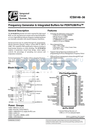 ICS9148YF-36 datasheet - Frequency Generator & Integrated Buffers for PENTIUM/ProTM