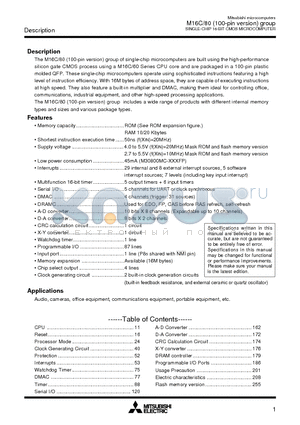 M30800FCGP datasheet - SINGLE-CHIP 16-BIT CMOS MICROCOMPUTER