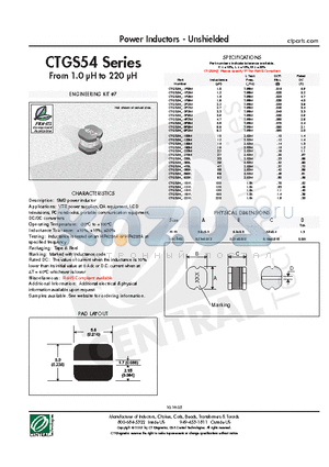 CTGS54-1R2M datasheet - Power Inductors - Unshielded