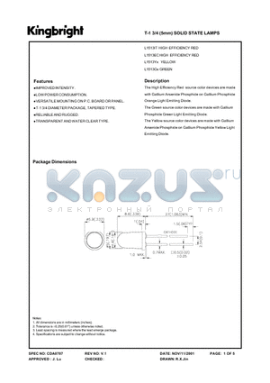 L1513YC datasheet - T-1 3/4 (5MM) SOLID STATE LAMPS