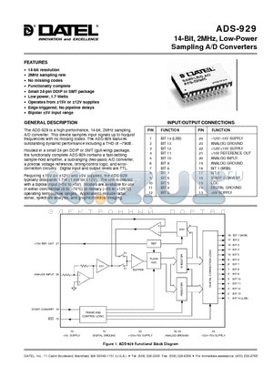 ADS-919MC datasheet - 14-Bit, 2MHz, Low-Power Sampling A/D Converters