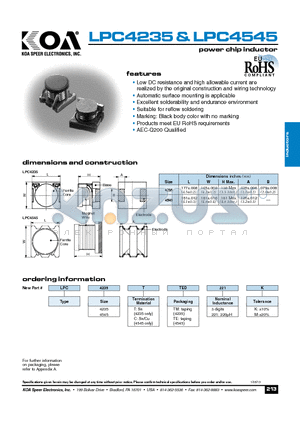 LPC4545TTE221K datasheet - power chip inductor